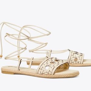 Tory Burch Basketweave Espadrille Lace Up Sandal